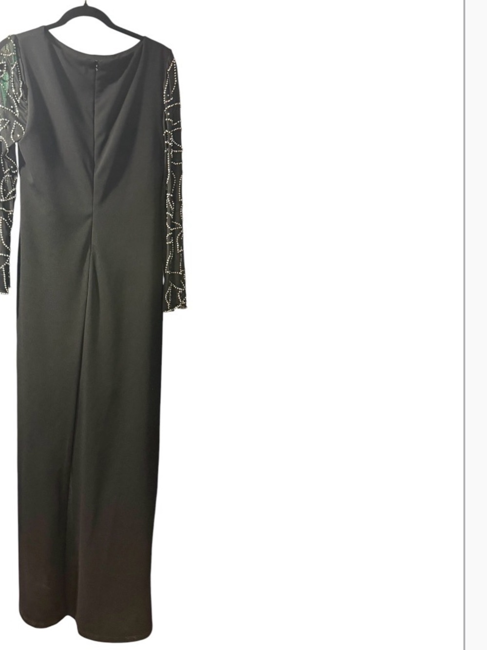 MARINA Black Evening Jumpsuit with Beaded Mesh Sleeves